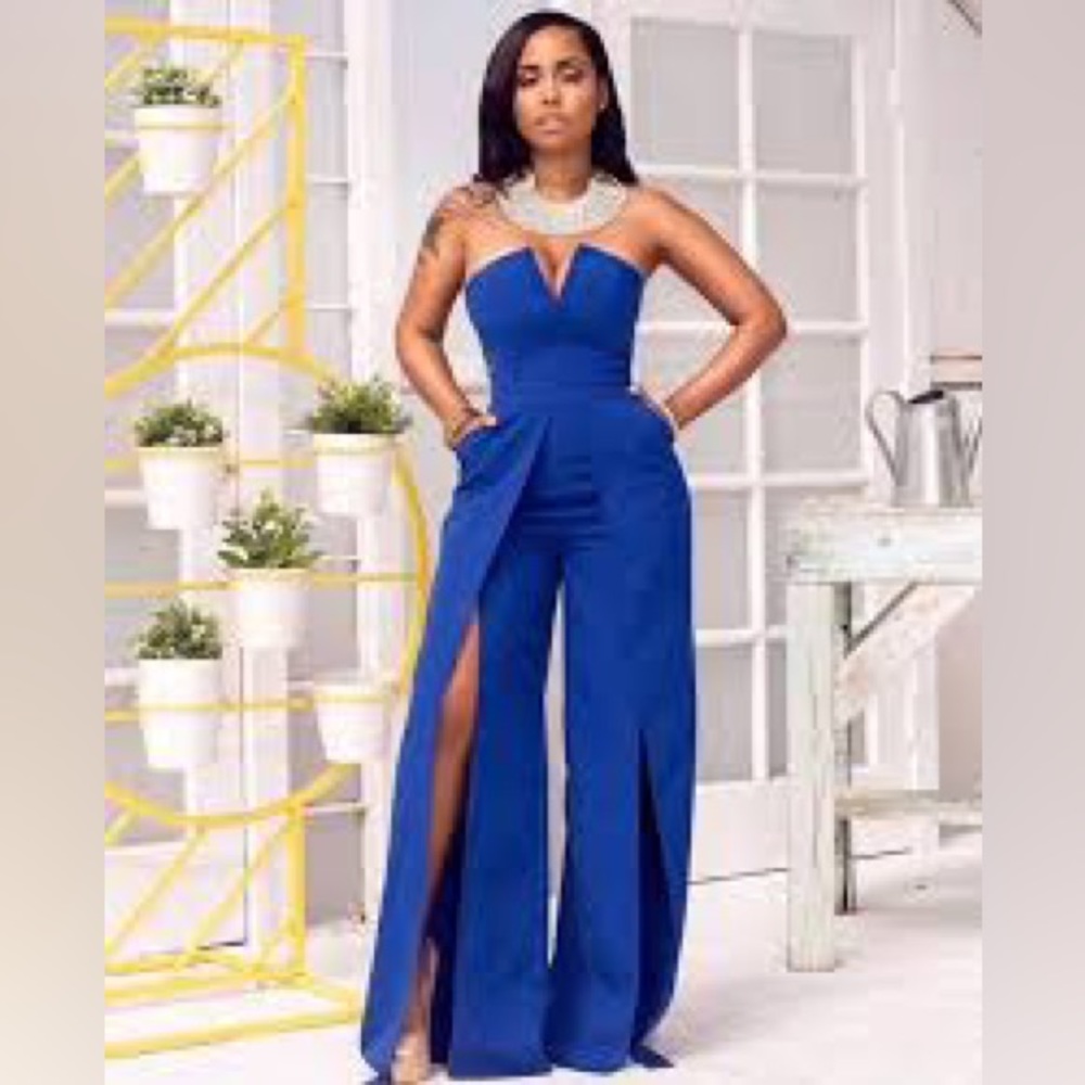 Everyday Class Strapless Jumpsuit (Blue)